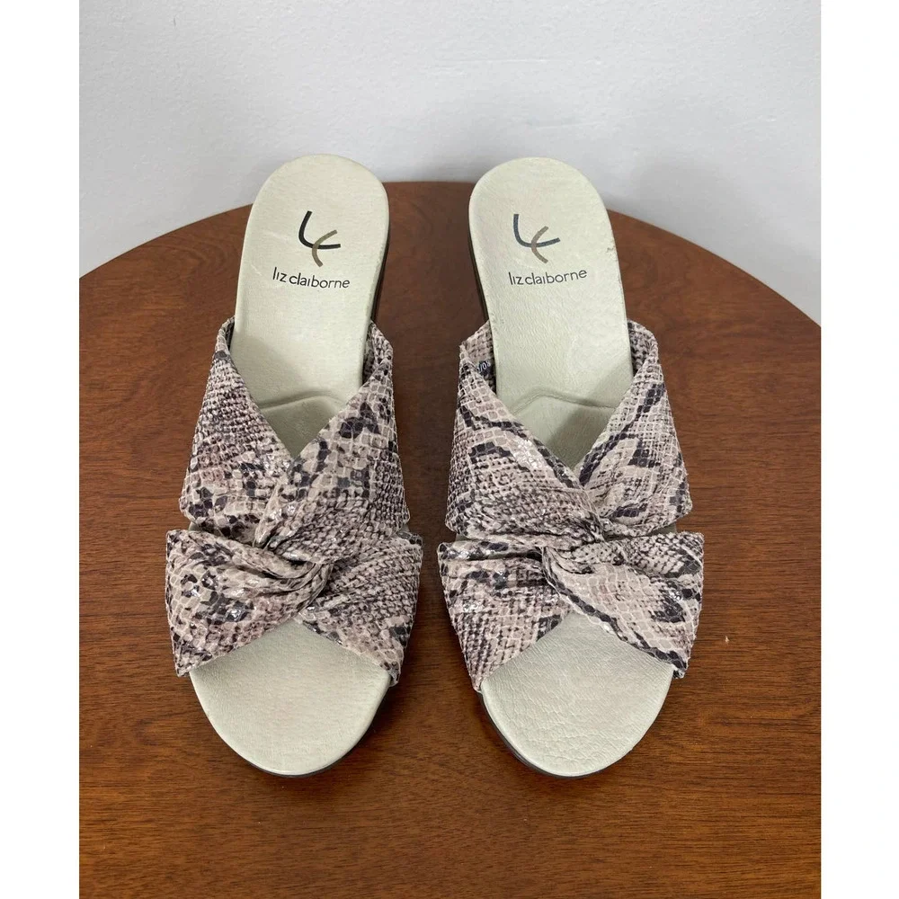 Liz Claiborne Francesca Leather Wedge Slide Sandals in Snakeskin Size 7